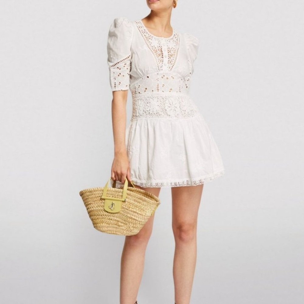 LoveShackFancy White Puff Sleeve Mini Sundress